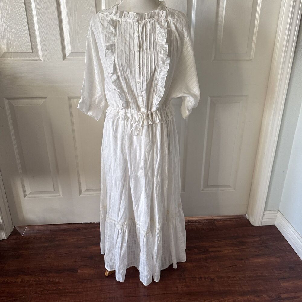 Aakaa White Maxi Dress with Ruffle Front